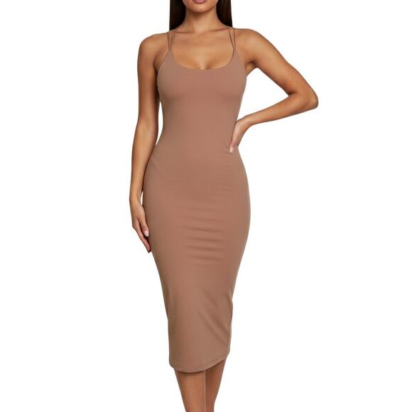 RDI Cami Bodycon Dress Women’s Small Latte Blush Tan Double Strap NWT - Picture 1 of 8